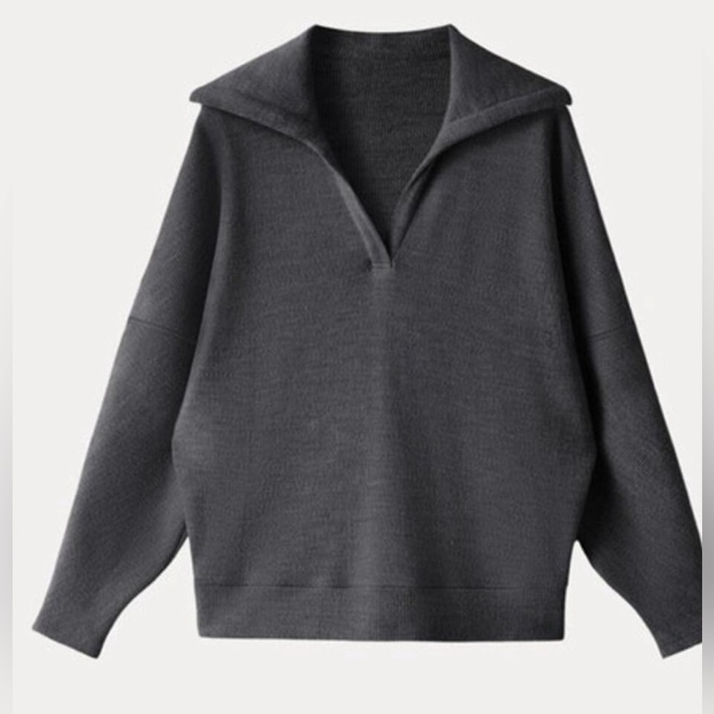 OGL Med NEW WT Cozy Collared V-Neck Batwing Sleeve Pullover Heather Gray